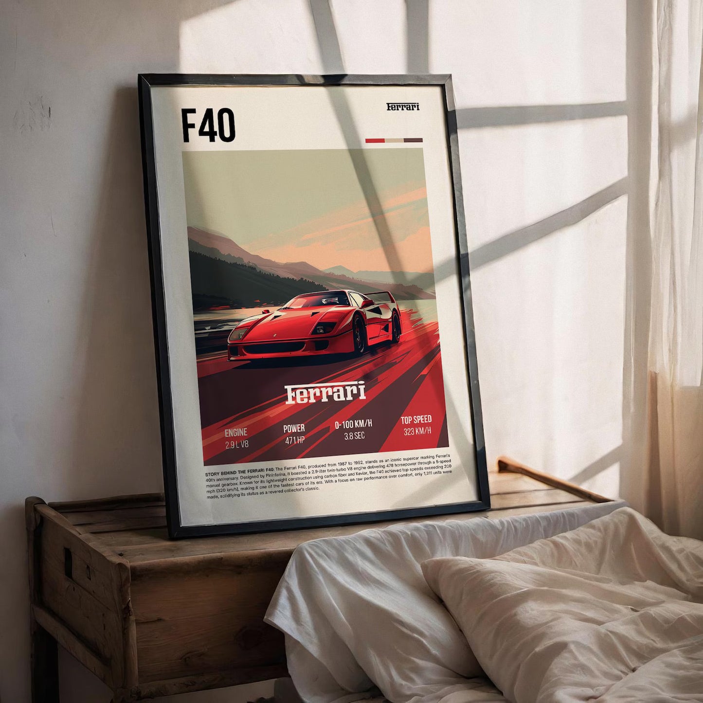 FERRARI F40 Poster: Luxury SUV Car Lover Print.