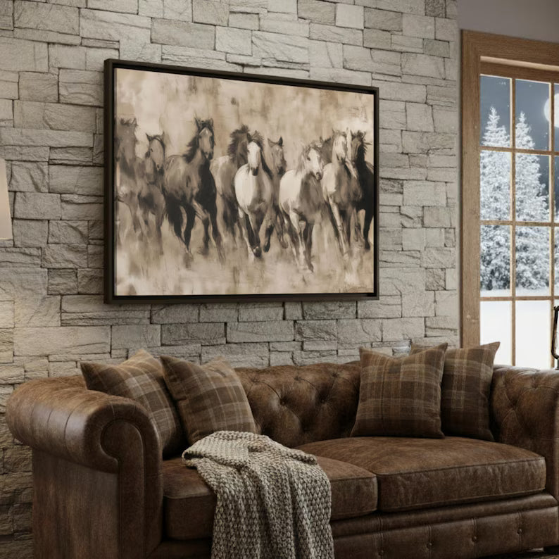 Running Horse Print Desert Landscape