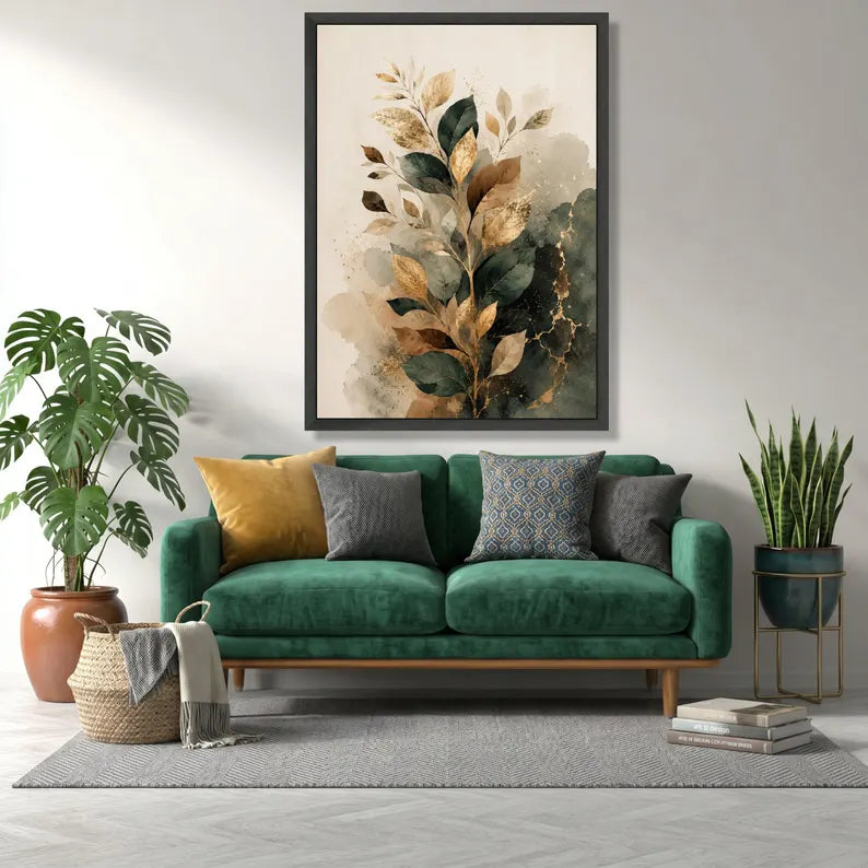 Elegant Gold Leaf Branch Canvas.