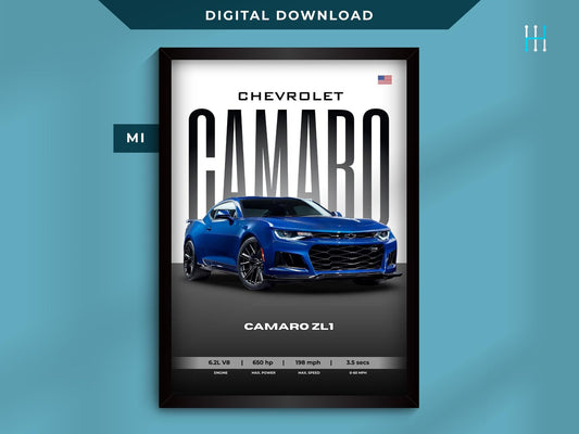CHEVROLET CAMARO ZL1 Poster  : Luxury SUV Car Lover Print.