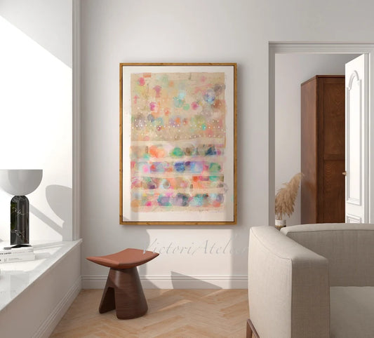 Multicolor watercolor print, Modern contemporary abstract painting