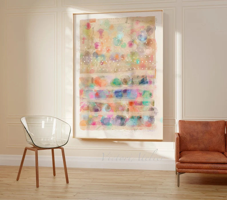 Multicolor watercolor print, Modern contemporary abstract painting