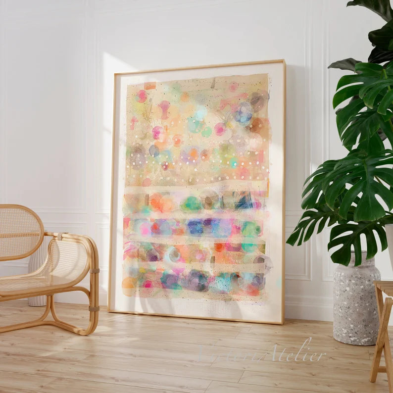 Multicolor watercolor print, Modern contemporary abstract painting