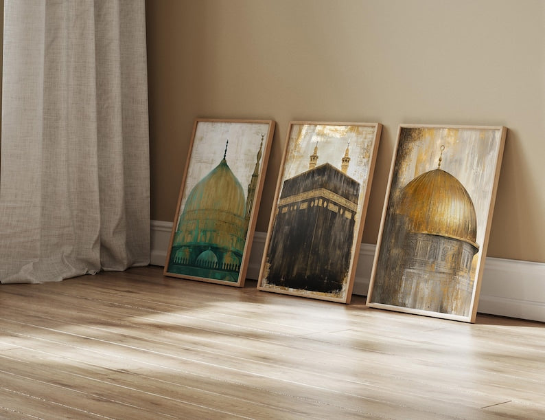 Kaaba, Masjid Nabwi & Dome of The Rock .