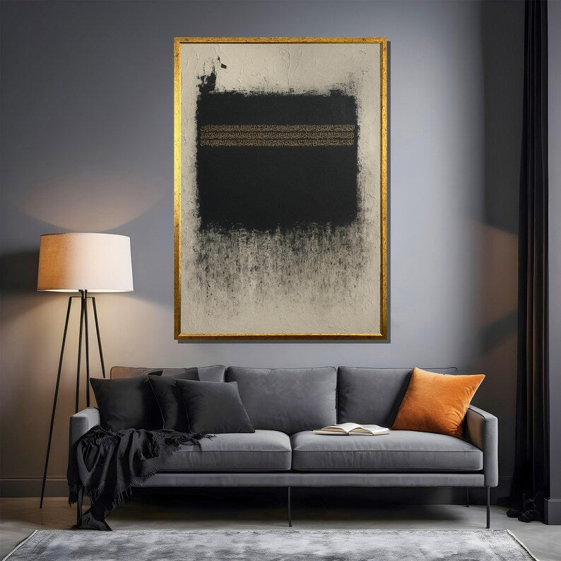 Kaba minimalist  with black and beige background featuring golden Arabic calligraphy