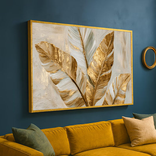 Elegant Gold and White Leaf Canvas
