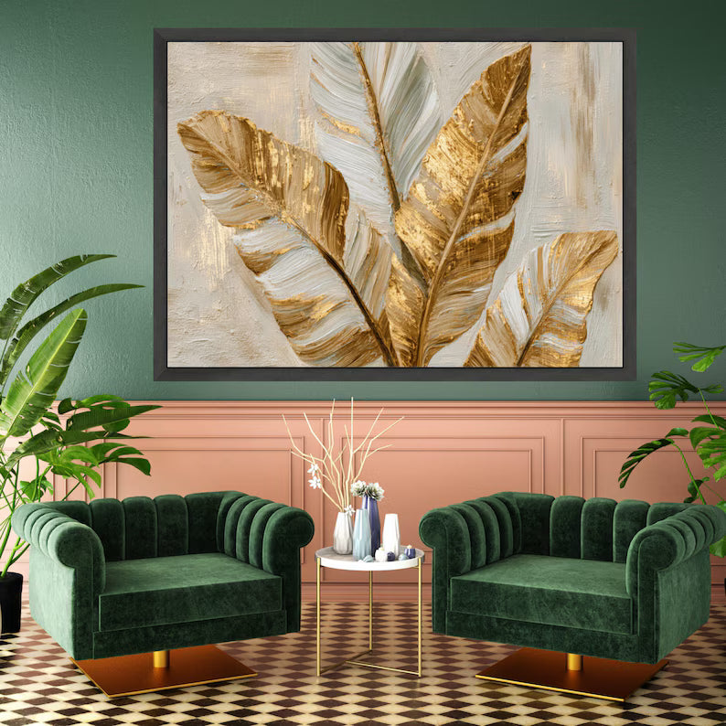 Elegant Gold and White Leaf Canvas