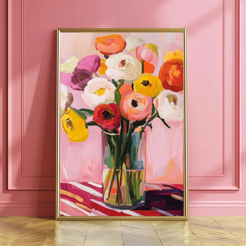 Colorful Ranunculus Still Life Print