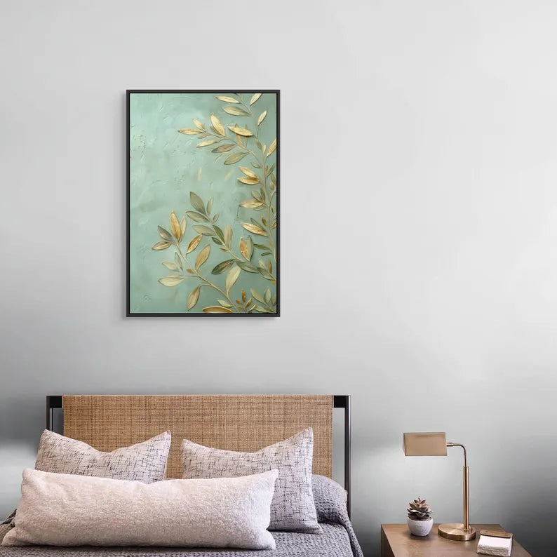 Gold Leaf Botanical Canvas – Elegant Green Wall Art for Home or Gift Decor