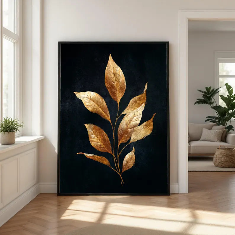 Elegant Gold Leaf Canvas Wall Art.
