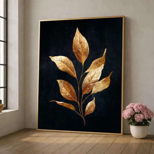 Elegant Gold Leaf Canvas Wall Art.