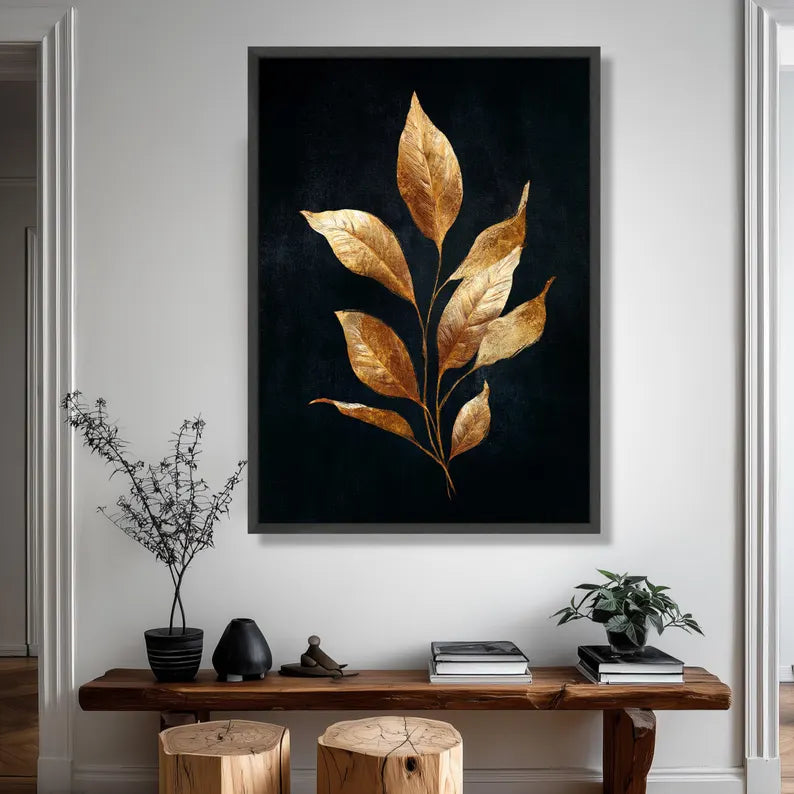 Elegant Gold Leaf Canvas Wall Art.
