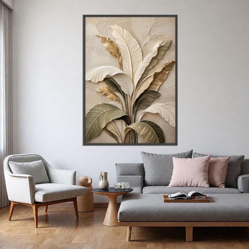Neutral Tropical Palm Leaves Canvas Print.