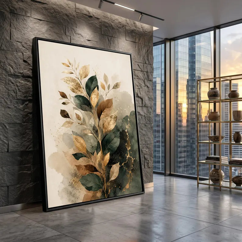 Elegant Gold Leaf Branch Canvas.