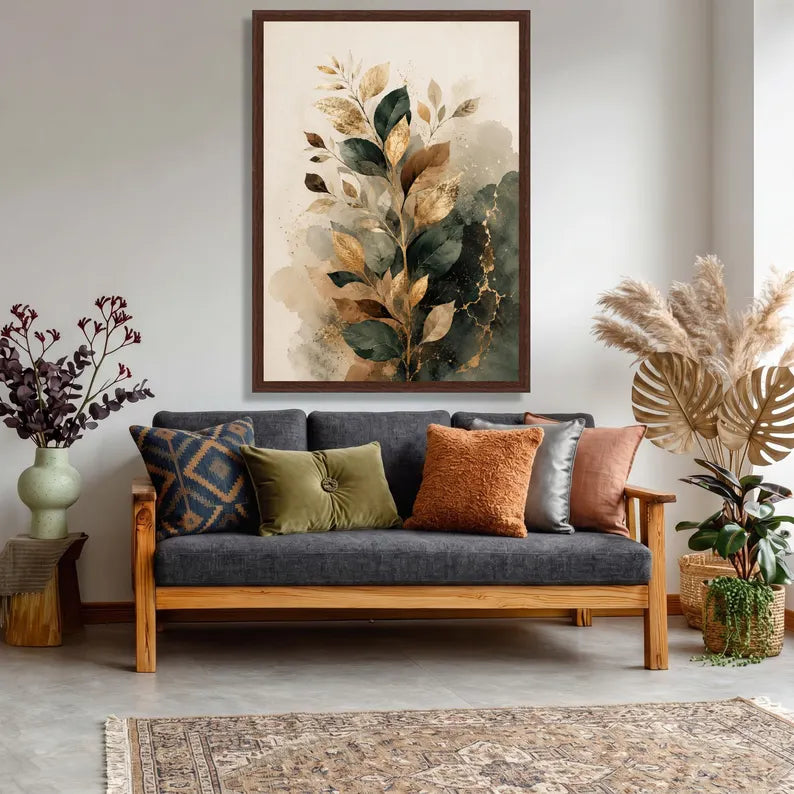 Elegant Gold Leaf Branch Canvas.