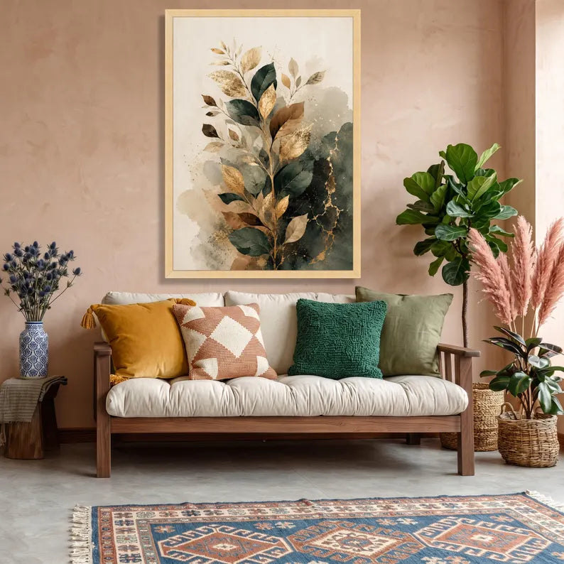 Elegant Gold Leaf Branch Canvas.