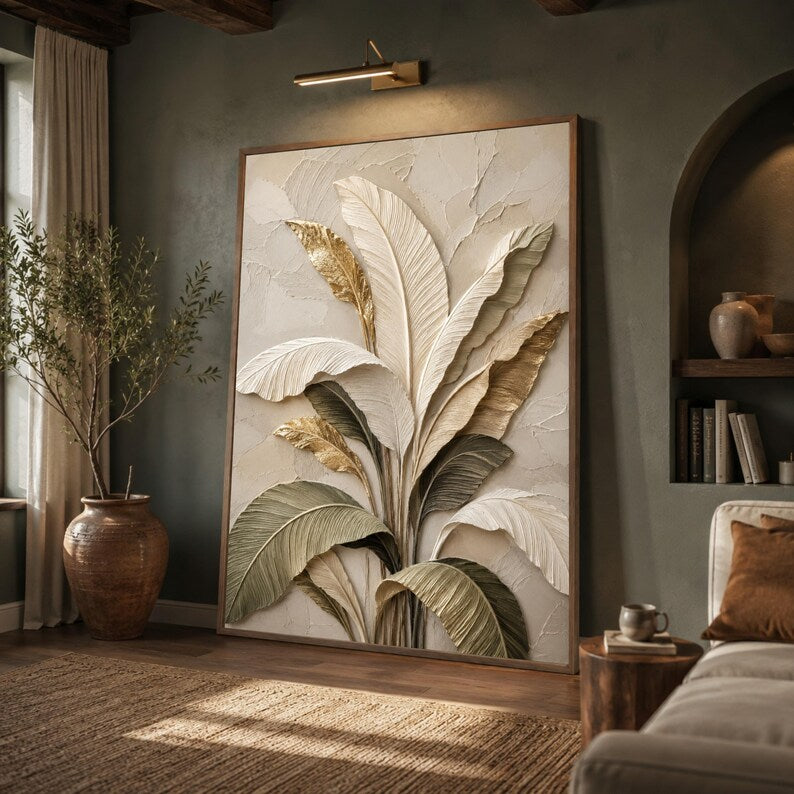 Neutral Tropical Palm Leaves Canvas Print.