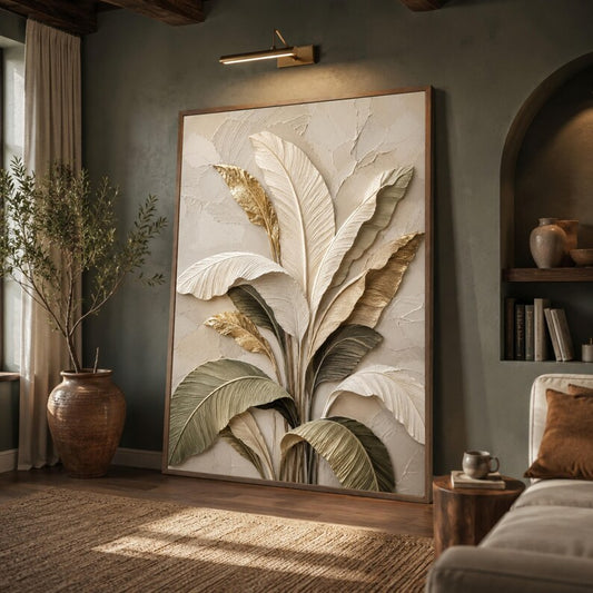 Neutral Tropical Palm Leaves Canvas Print.