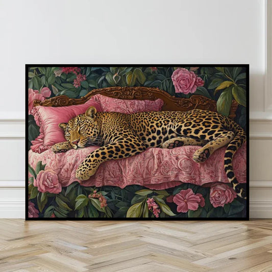 Single Sleeping Leopard Wall Art, Vintage Leopard Poster, Maximalist Wall Art, Aesthetic Wall Art, Dorm Decor