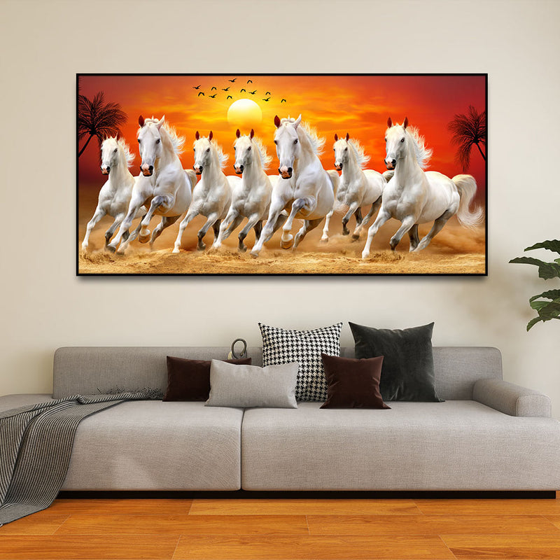 Seven Horses Running at Sunrise Premium Wall Art